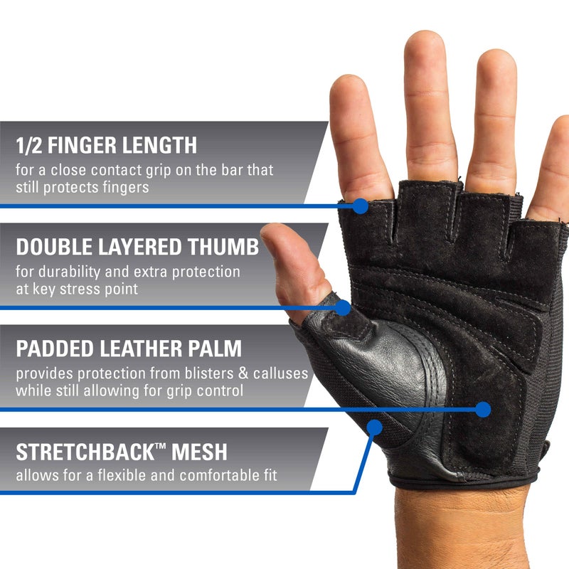 Harbinger Power Non-Wristwrap Workout Weightlifting Gloves with StretchBack Mesh and Leather Palm (Pair) Black Small (Fits 7 - 7.5 Inches) - Image 3